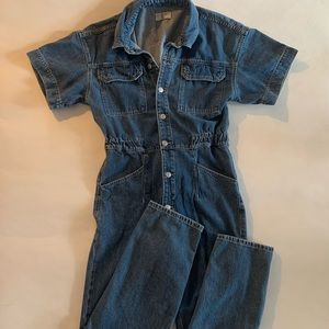 Free People Marci Coveralls Denim Size Large Short Sleeve